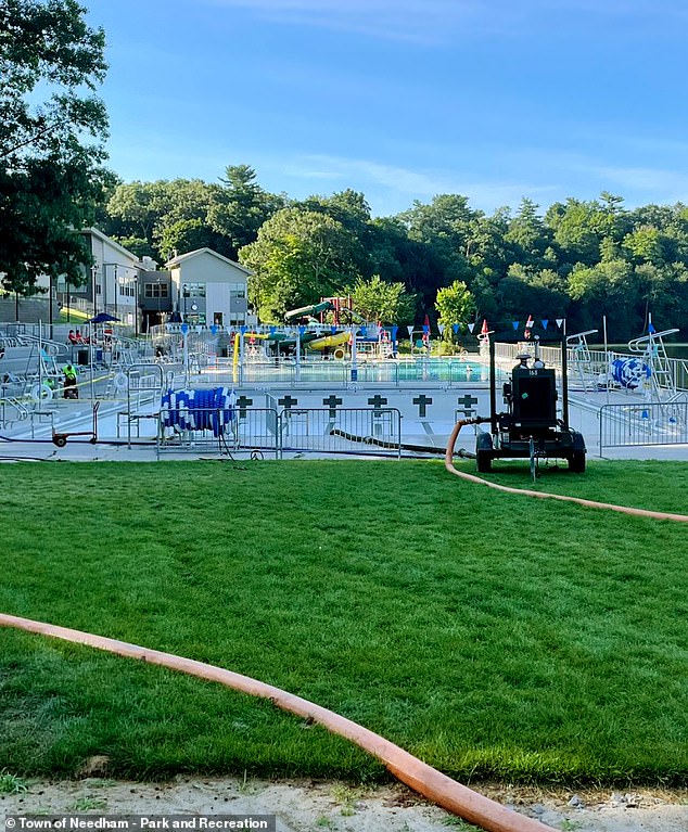 A pool-goer dropped the glass jar that crashed onto the deck in the corner of the pool on July 14, sending broken glass into the pool.