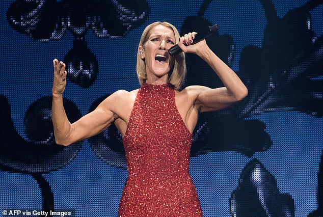 Celine Dion has once again shone a spotlight on the subject of stiff-neck syndrome after releasing her Amazon Prime series about her struggle last month. Pictured above, she is seen performing in 2019