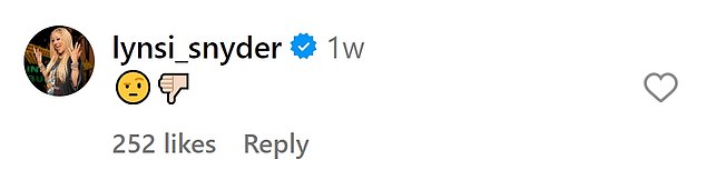 Snyder cheekily commented with a raised eyebrow emoji, followed by a thumbs down below the post.