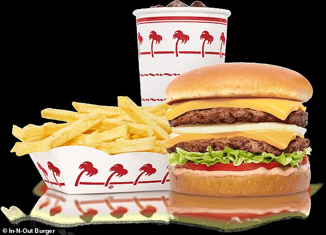 Pictured: In-N-Out's Double Double burger with a side of fries and a drink. This burger came in second place