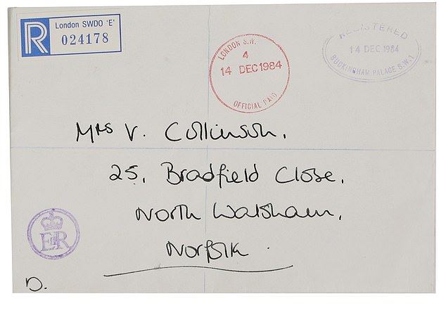 In her letter of December 13, 1984, Diana thanks 'Collie' for the Christmas presents he gave to her sons William and Harry.