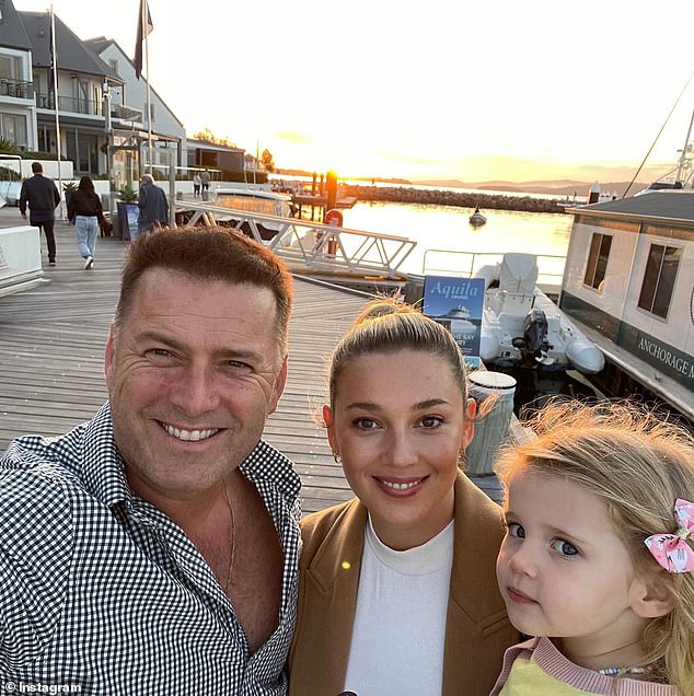 Jasmine is flying solo this week after her husband Karl Stefanovic (left) left for Paris to cover the Olympics for the Today show. She is pictured with her daughter Harper