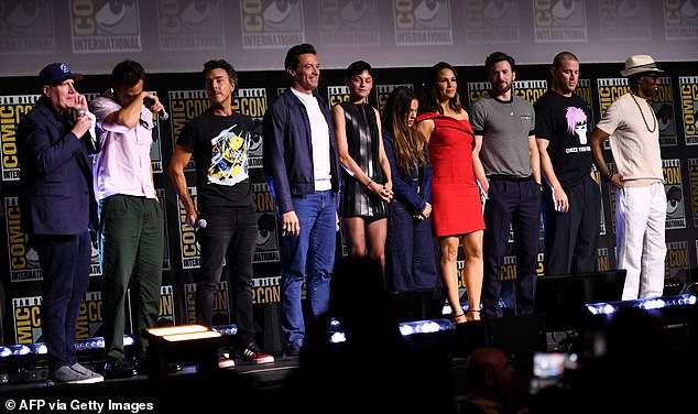 Garner, who reprises her role as Elektra in Deadpool & Wolverine; stars on stage include Ryan Reynolds, director Shawn Levy, actors Hugh Jackman, Emma Corrin, Dafne Keen, Jennifer Garner, Chris Evans, Channing Tatum and Wesley Snipes