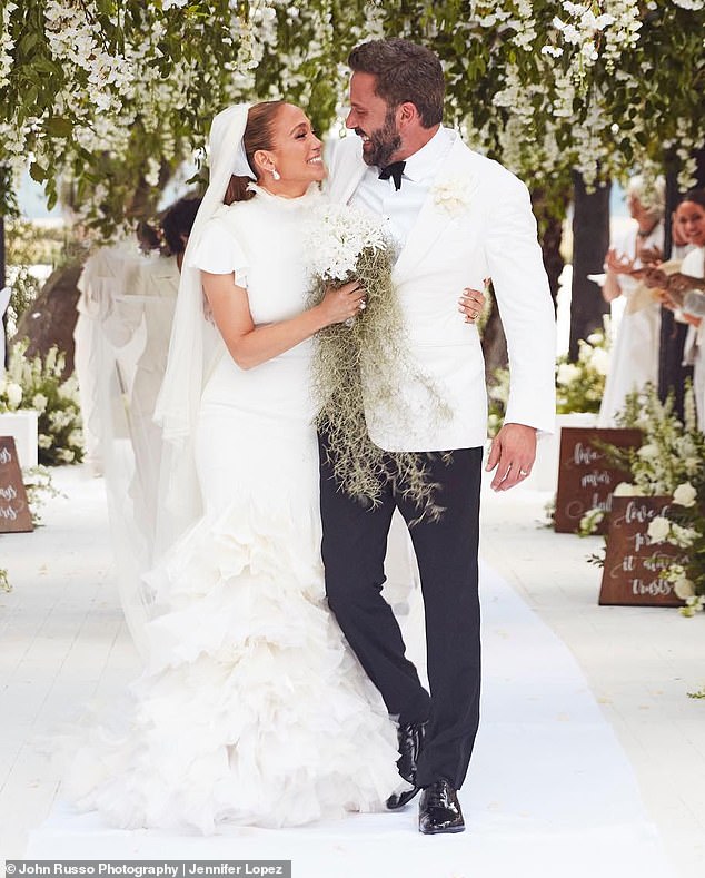 Lopez and Affleck reunited in 2021 and tied the knot in a Las Vegas ceremony the following July, before holding a lavish wedding at their Georgia estate in August 2022 (pictured)