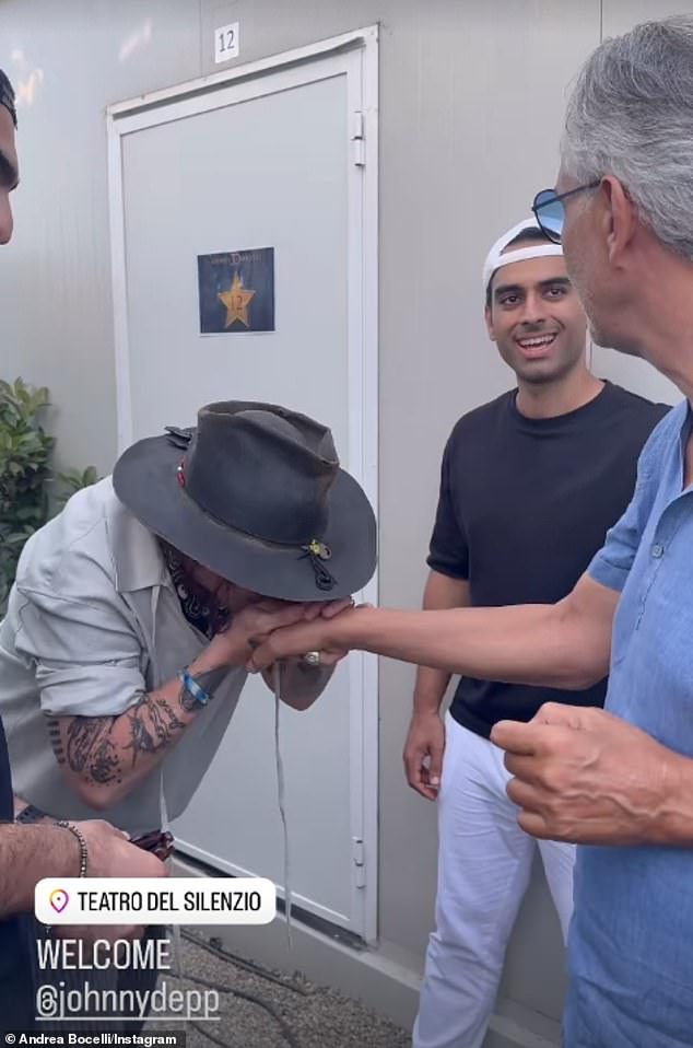 Johnny showed his respect to Bocelli by kissing his hand as he greeted him, in a clip taken before the concert.