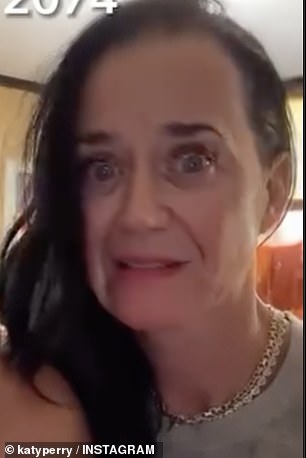 The filter fast-forwarded to 2074 and Katy looked aged compared to today.