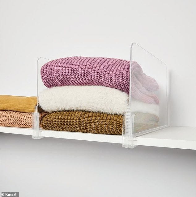 Plastic dividers come in a pack of two and are designed to keep shelves organized.