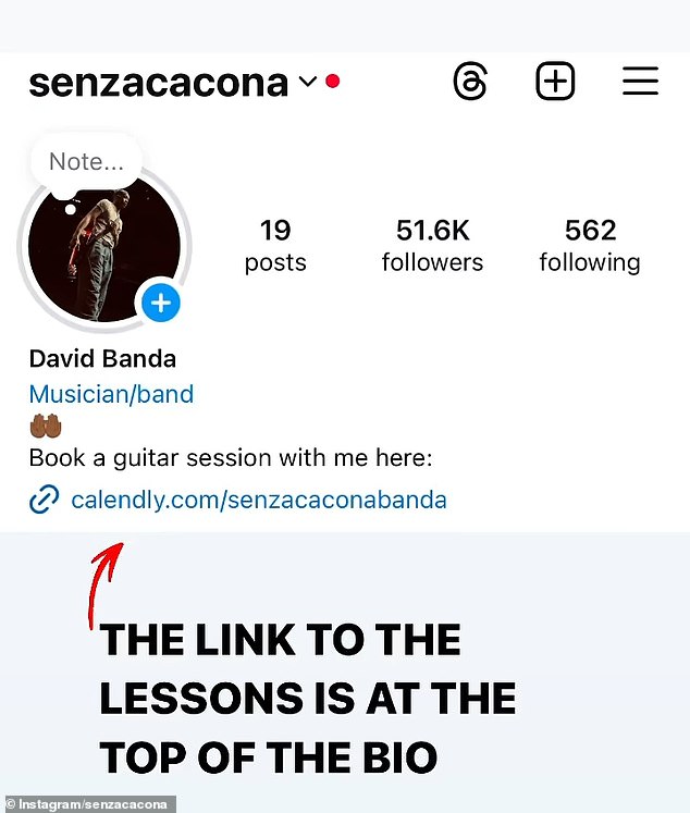 To generate additional funds, David offers online guitar lessons and prospective students can book lessons from his main Instagram page, which currently has almost 52,000 followers.