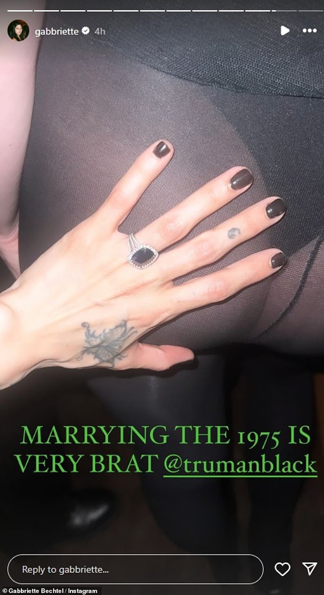 The singer and model sparked engagement rumours after she posted a photo on Instagram of herself sporting a £10,000 black diamond ring on her ring finger.