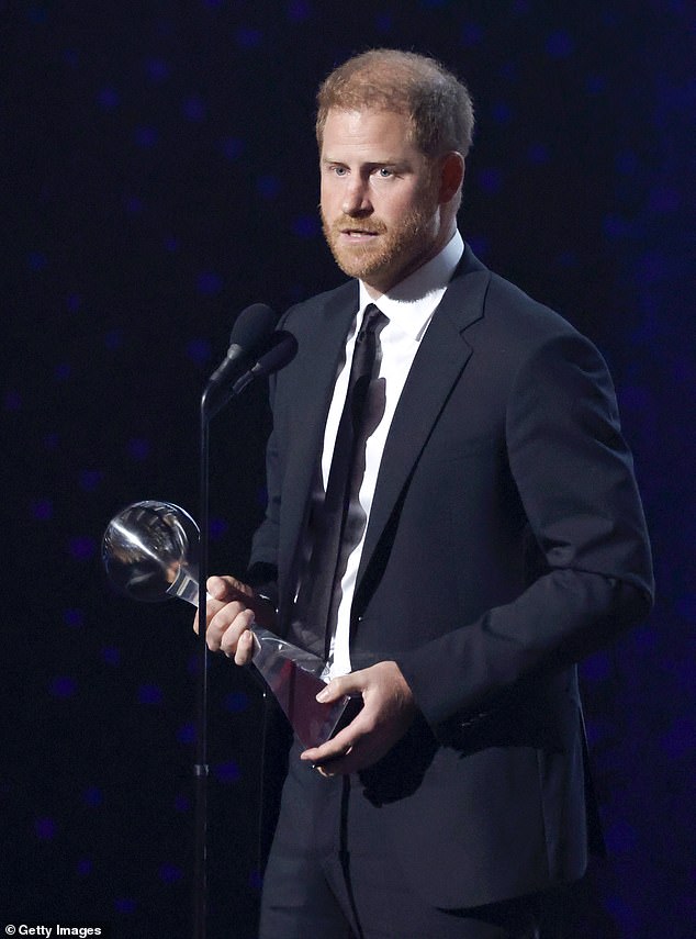 During his acceptance speech, Prince Harry paid a moving tribute to Princess Diana when he noted that 