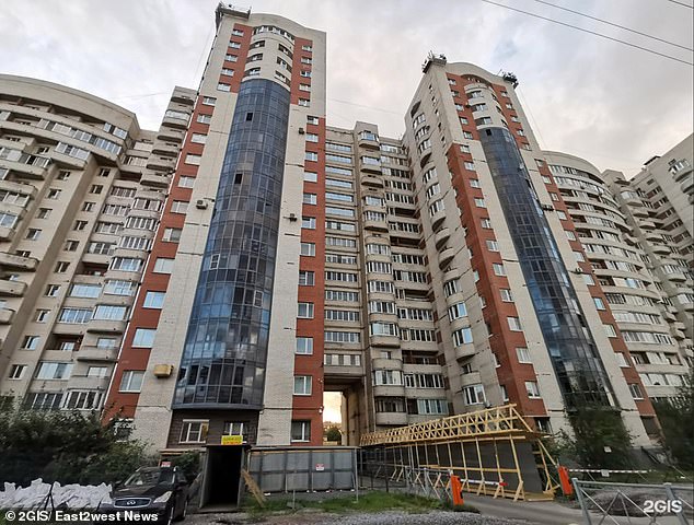 Ksenia fell from the couple's apartment on the 15th floor of a residential building in St. Petersburg (photo above)