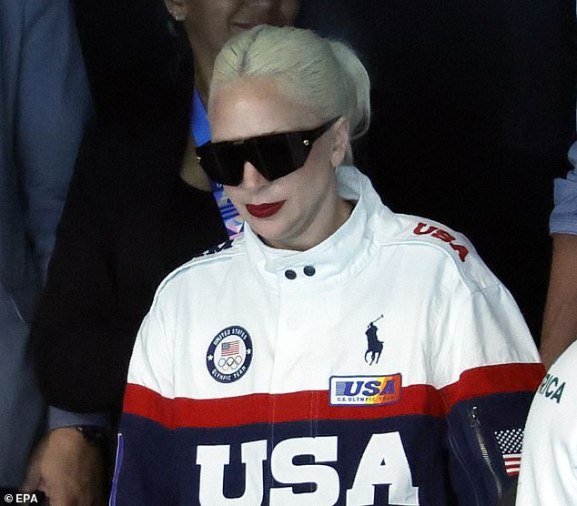 Gaga oozed glamour at the sporting event in a white Team USA jacket as she showed her support for her home team.