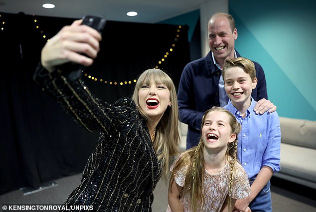 Taylor Swift with Prince George, Princess Charlotte and Prince William at her Wembley concert last month