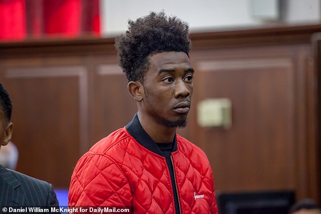 Rapper Desiigner, 26, admitted in court to stripping and masturbating on a flight in April last year. He is pictured above in a Manhattan courtroom in 2016, after being charged with menacing, possession of a controlled substance and brandishing a weapon. Pictured in 2016