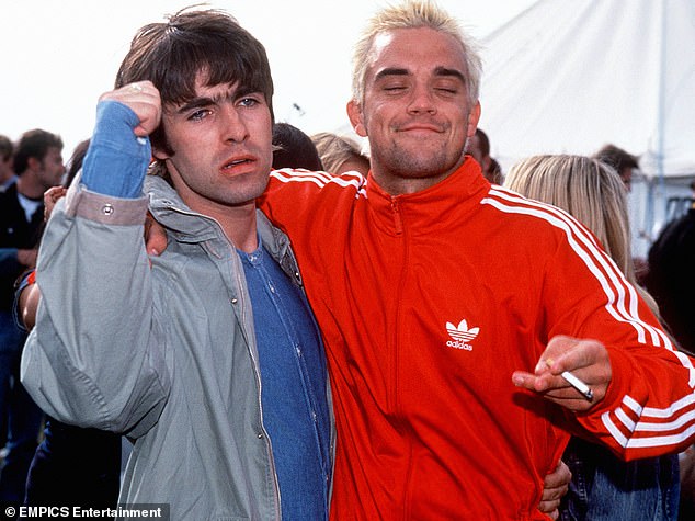 Their long-running feud stretches back two decades, but Liam and Robbie started out as firm friends, having partied together with Noel at Glastonbury in 1995 (pictured at Glastonbury in 1995)