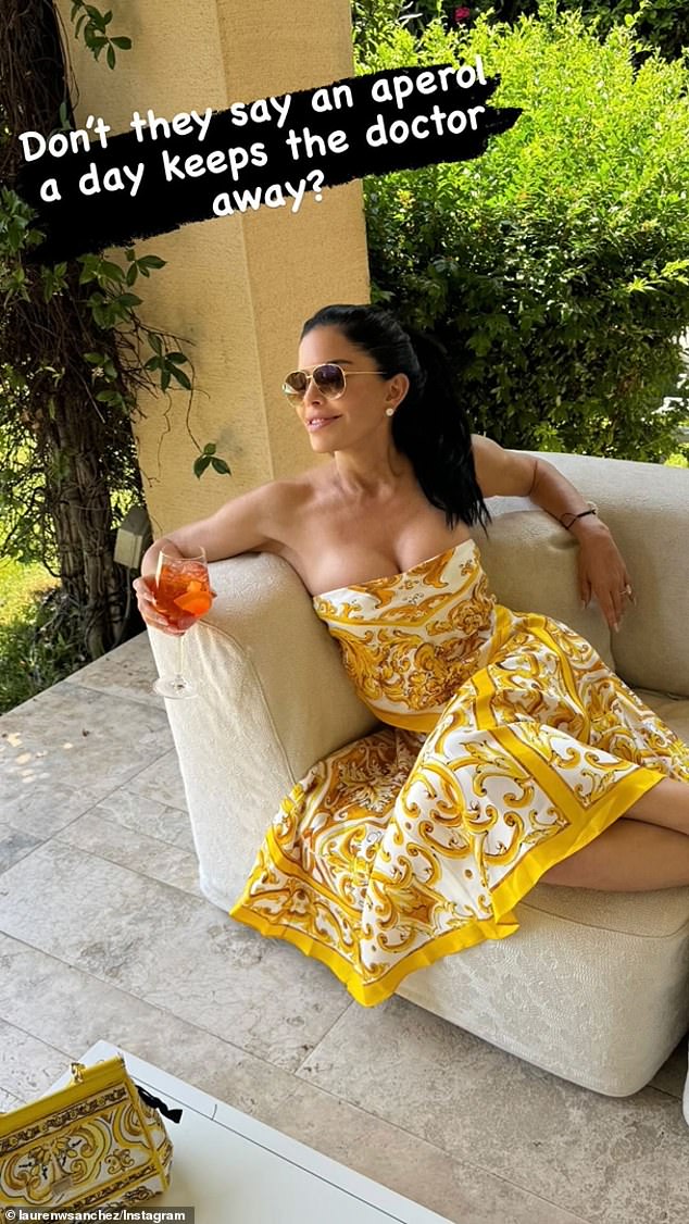 Jeff's fiancée Lauren had been wearing the brand earlier in the week while sipping an Aperol spritz in Greece.