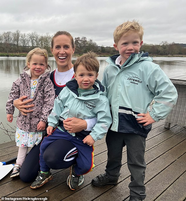 The mother-of-three previously admitted she has struggled with mum guilt as she juggles training and caring for her sons, Logan (pictured left) and twins Kit (pictured left) and Bo (pictured right).