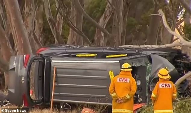 After leaving the road, Ms Tonkin's Hyundai Tucson SUV rolled onto its side and crashed into a tree.