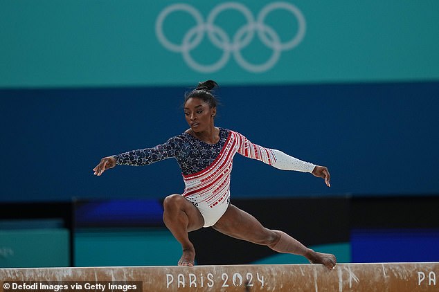 Simone Biles of the U.S. competes during the women's artistic gymnastics team final