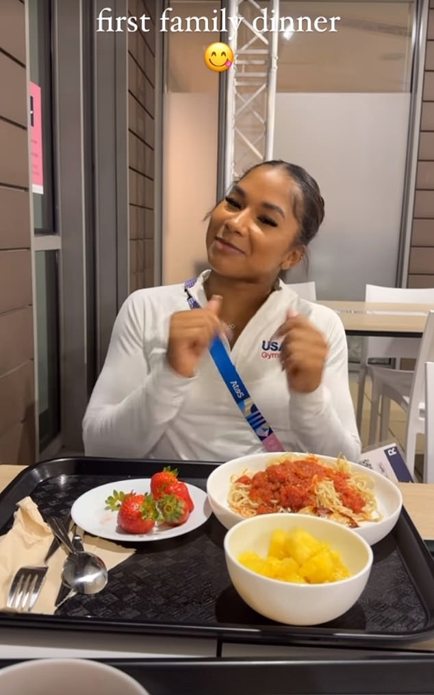 Biles later dined with her teammates, including Chiles, who enjoyed pasta and fruit.