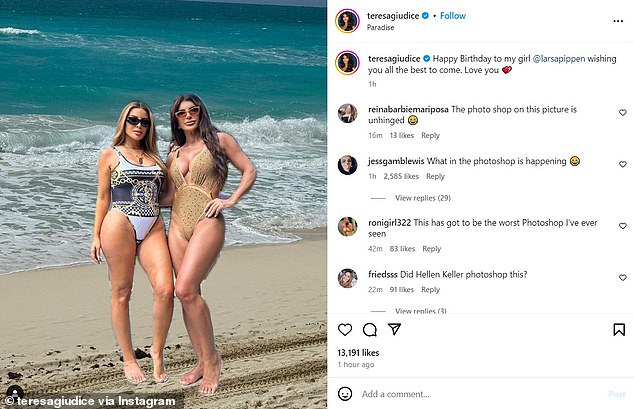 The 52-year-old Real Housewives of New Jersey star was ridiculed in the comments for the poor Photoshop on the photo.