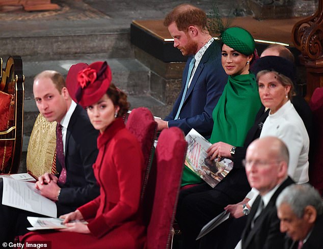 Previously, Sophie had obligations to Meghan because she was of a higher rank than her (pictured during the Commonwealth Day Service in 2020).