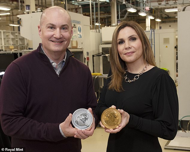 The Mint hopes to sell more commemorative coins overseas. Pictured: Wayde Milas of the Rare Coin Company of America and Rebecca Morgan of the Royal Mint