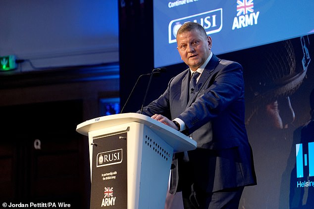 Ukraine's ambassador to the UK, General Valerii Zaluzhnyi (pictured today), warned that Britain must prepare for a 