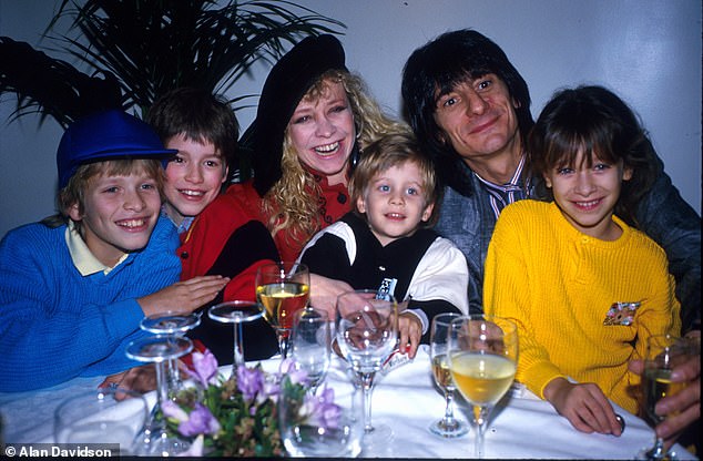 Ronnie Wood and Jo Wood with their children Leah and Tyrone, their son Jesse and their son Jamie during their 24 years of marriage