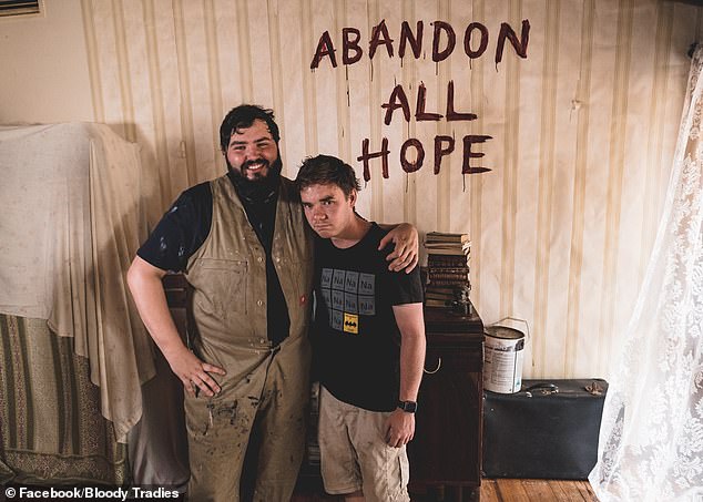 In between acting roles, Braddy worked as a waiter and applied for jobs on Airtasker making furniture or assembling Ikea stuff (he's pictured, left, in Bloody Tradies with director Andy Burkitt, who also directed The Organist).