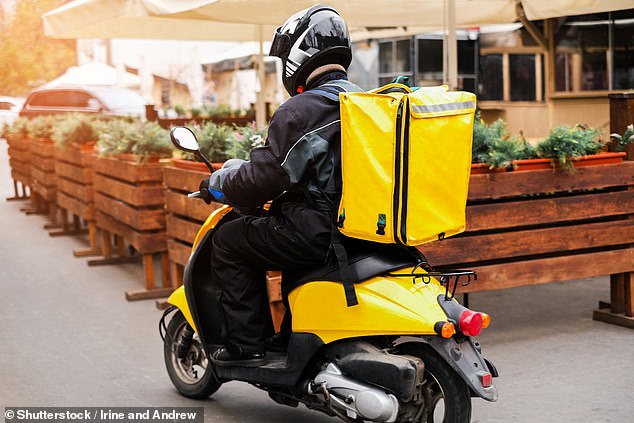 The driver racked up most of his demerit points on a stolen black Yamaha scooter (stock photo of a food delivery driver)