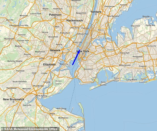 NASA astronomer and director of the Meteoroid Environments Office Bill Cooke said the daytime fireball was first seen at 11:17 a.m. local time near Greenville Yard, a freight train yard located in the Port of New York and New Jersey: 