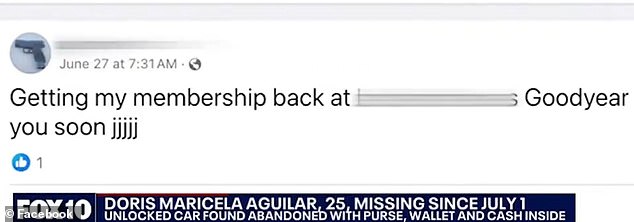 On June 27, just days before Aguilar mysteriously disappeared, an alleged stalker posted on a Facebook page with a gun as a profile picture that he was reclaiming his membership, presumably to the gym Aguilar frequented.