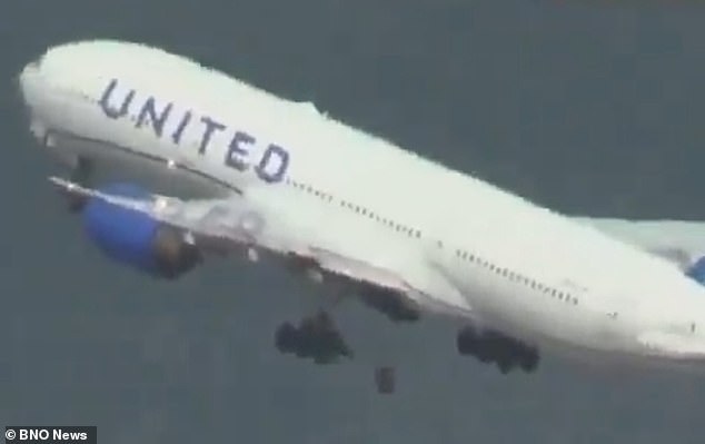 The incident is strikingly similar to one that occurred in March when a United Boeing 777-200 jet lost a tire, this time after takeoff from San Francisco (pictured above).