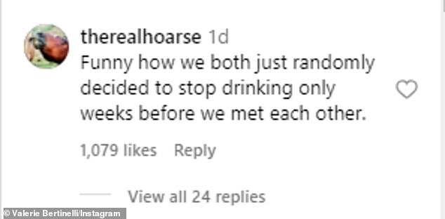 Valerie's 53-year-old silver fox commented on her post: 'Funny how we both randomly decided to stop drinking just weeks before we met.'