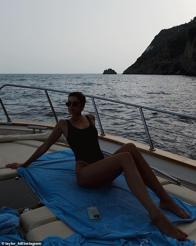 She was showing off her slim figure while on a boat.