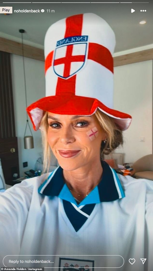 Meanwhile, Amanda Holden dressed to impress in full England kit.