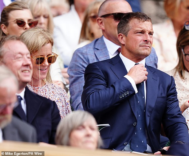 British adventurer Bear Grylls took his seat in the prestigious royal box alongside his wife Shara Grylls.