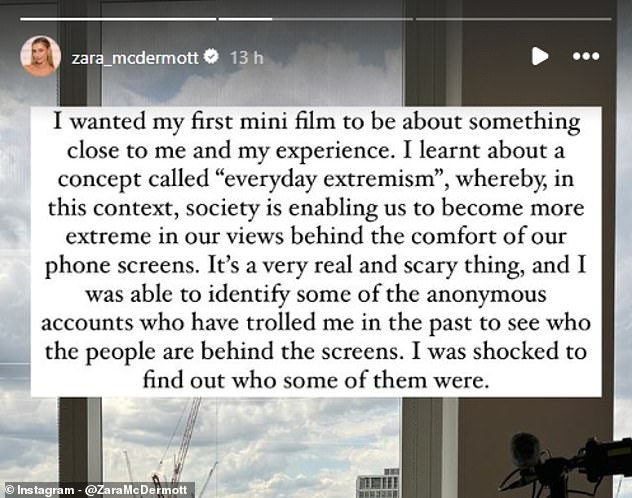 On Instagram, Zara talked about why she chose this topic for her documentary and what she learned from making it.