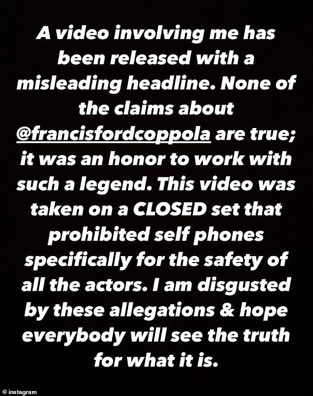 But Raynz Menz, an actress who works as one of the film's extras and was seen in one of the two videos, said in a statement posted Tuesday to her Instagram Stories that she was 