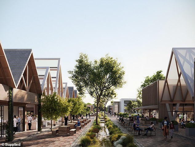 The Gifford Hill development will see 17,100 homes for around 44,000 residents (pictured: artist's impression of Gifford Hill High Street)