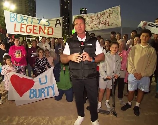 Burt posted a video thanking viewers for their loyalty, which was posted on the I Love Robina Facebook page and received 60,000 views. He is seen in Surfers Paradise on July 26.