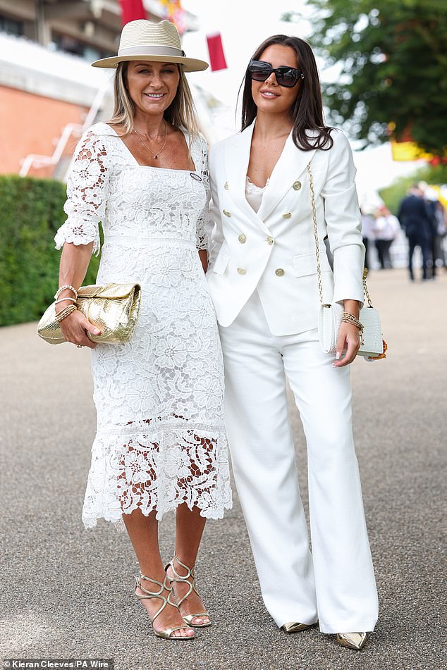 The influencer matched her mother Louise Bonsall, who opted for a white lace dress