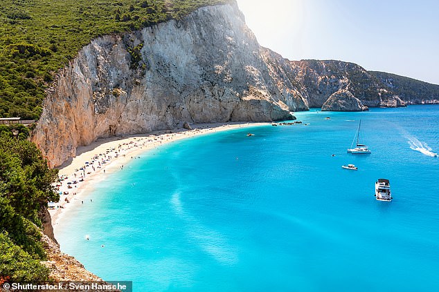 The resort organises excursions to Lefkada's white beaches, Dan reveals, such as Port Katsiki, seen above.