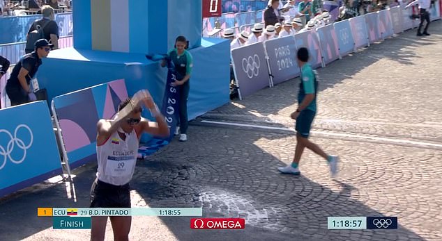 Pintado (bottom left) crossed the finish line before leaping into the air to copy the iconic celebration.