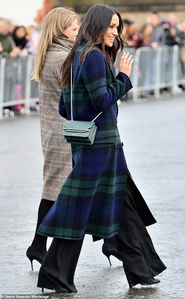 Meghan Markle wore long trousers to visit Edinburgh Castle during her first official joint visit to Scotland with Prince Harry in February 2018.