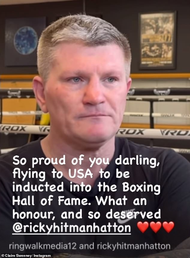 Claire proved she is Ricky's biggest supporter when she said she was very proud of the athlete after it was revealed he had earned his place in the Boxing Hall of Fame.