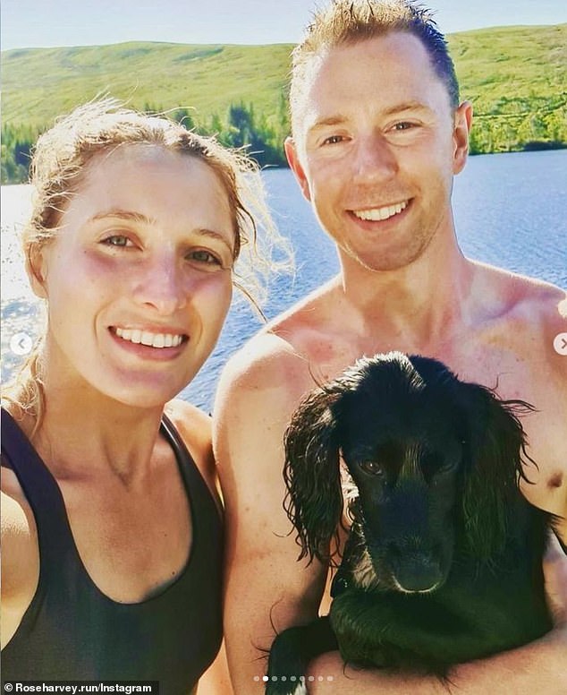 Rose and her fiancé Charlie (pictured) travel the world while she trains, and their adorable dog comes along for the ride too.