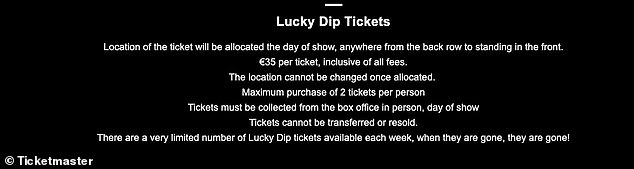 But the concert-goer will not know where he will be sitting or standing until the day of the concert according to the terms of the site (pictured).