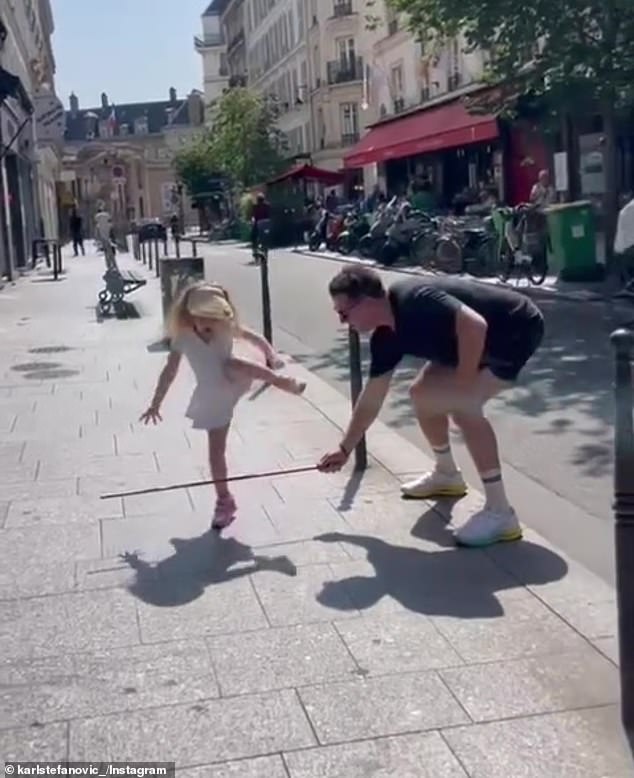 The father-daughter duo were seen running through local streets as the Today host used a small pole as makeshift hurdles for his four-year-old.